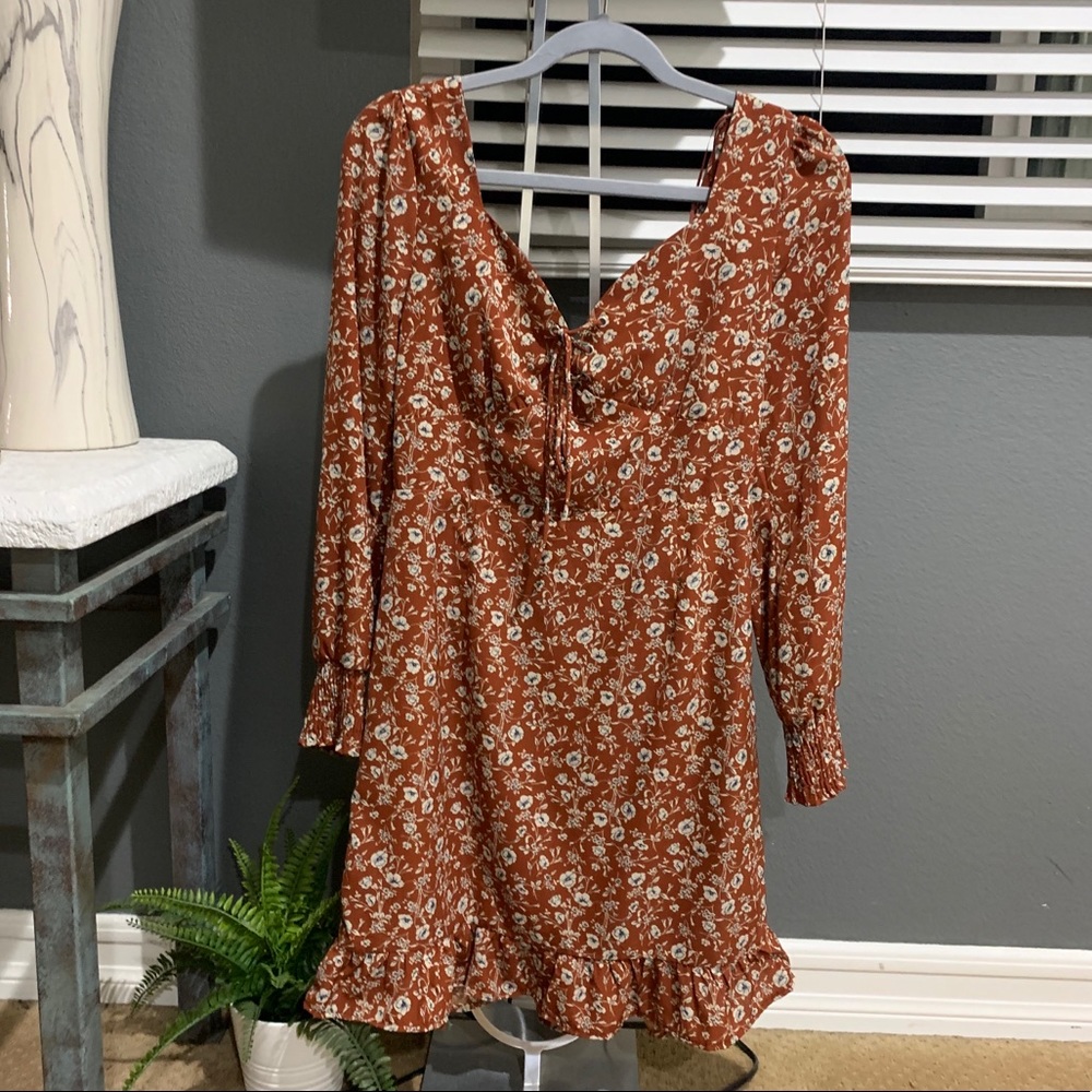 Paper Crane Burnt Orange Long Sleeve Dress